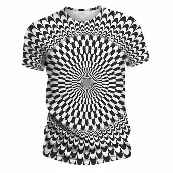 Bibifish Mens T-Shirt Graphic Optical Illusion Print Crew Neck Short Sleeve Tshirts Unique Art Themed Casual Streetwear Tee