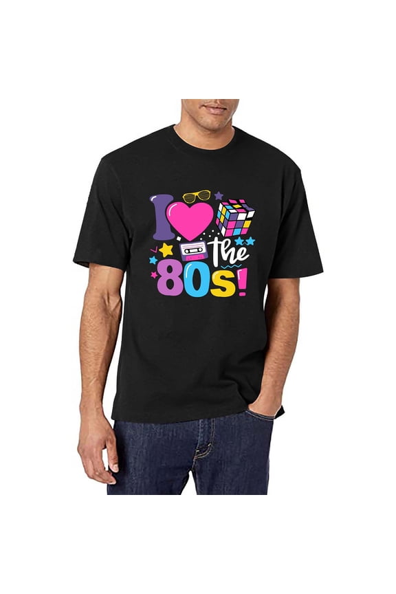 Bibifish Mens T-Shirt Novelty Graphic 80s Retro Print Crew Neck Short Sleeve Standard Tee Nostalgia Party Casual Streetwear Top