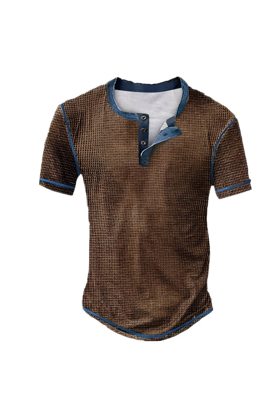 Bibifish Mens T-Shirt Novelty Graphic Vintage Washed Texture Henley Neck Long Sleeve Slim Tshirts Weekend Casual Outdoor Top