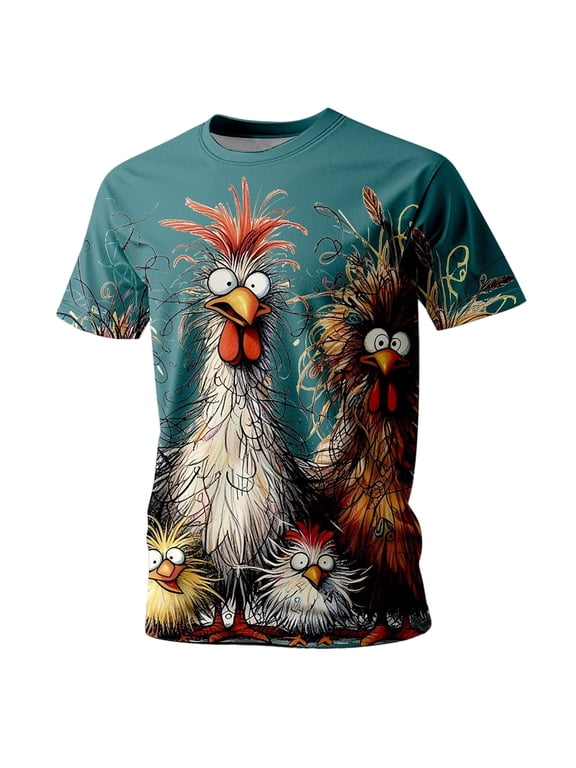 Mens T Shirt Short Sleeve Crew Neck Chicken Print Fun Tees Loose Fit Casual Party Novelty Daily Wear Tops