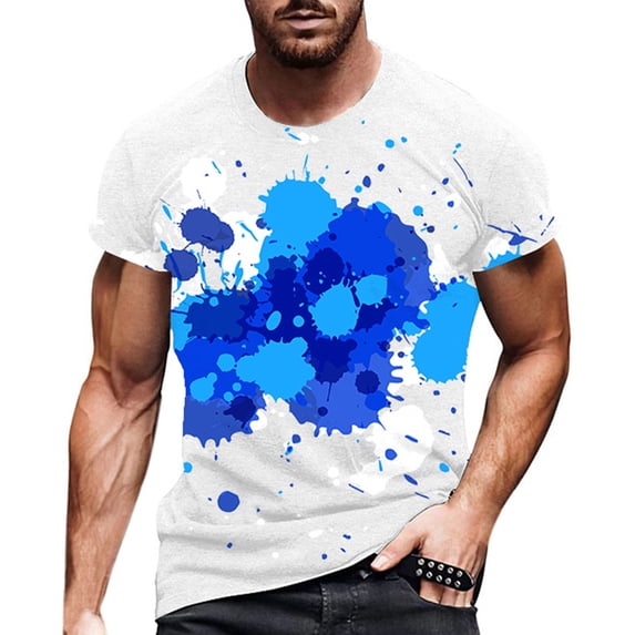 Bibifish Mens T Shirt Short Sleeve Crew Neck Color Splash Print Tees Loose Fit Casual Artistic Novelty Daily Wear Tops