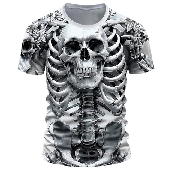 Bibifish Mens T Shirt Short Sleeve Crew Neck Skeleton Print Funny Tees Loose Fit Fall Halloween Casual Party Tops