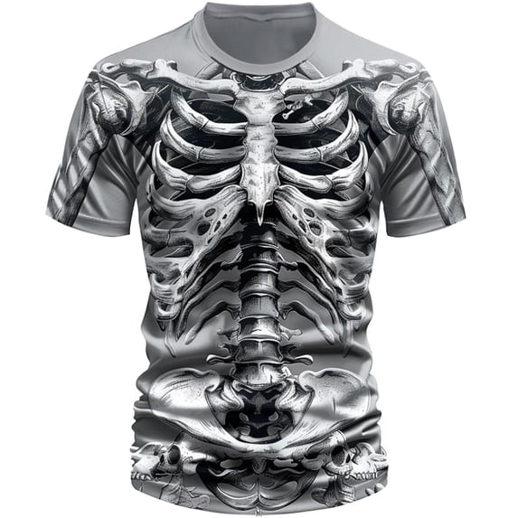 Bibifish Mens T Shirt Short Sleeve Crew Neck Skeleton Print Funny Tees Loose Fit Fall Halloween Casual Party Tops