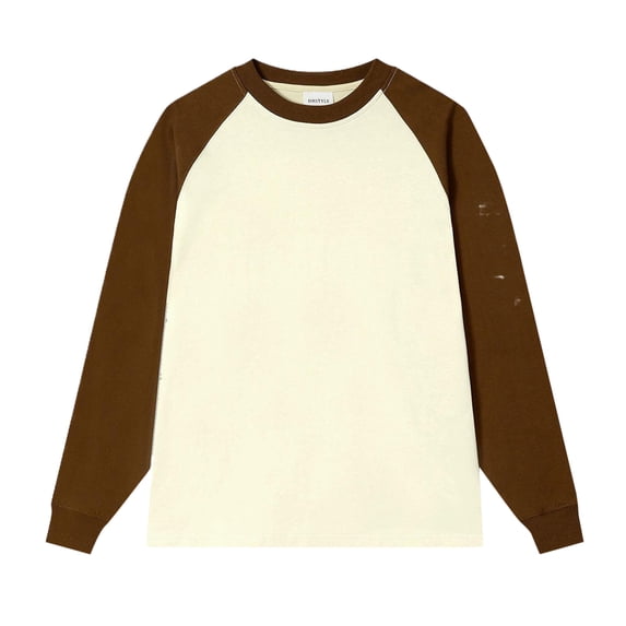 Bibifish Mens T-Shirts Contrast Raglan Sleeve Crew Neck Long Sleeve Plain Basic Undershirt Tees