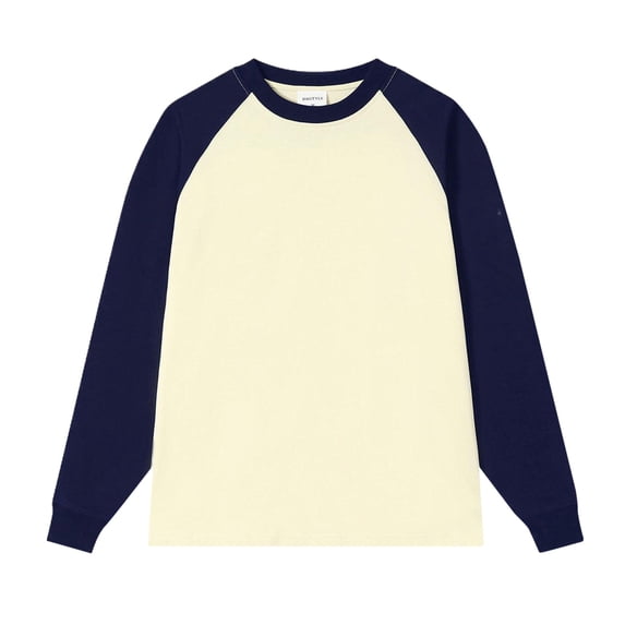 Bibifish Mens T-Shirts Contrast Raglan Sleeve Crew Neck Long Sleeve Plain Basic Undershirt Tees