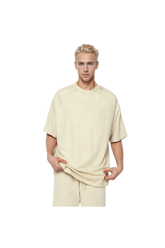 Mens T-Shirts Drop Shoulder Oversized Cut Tee Tops Unisex Crew Neck Basic Casual Tees
