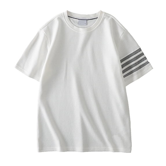 Bibifish Mens T-Shirts Four Stripes On Single Sleeve Tee Tops Crew Neck Loose Short Sleeve Tshirts