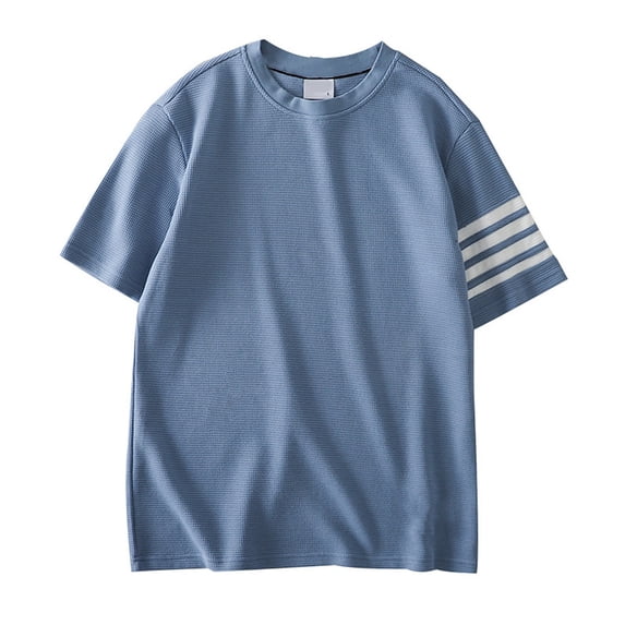 Bibifish Mens T-Shirts Four Stripes On Single Sleeve Tee Tops Crew Neck Loose Short Sleeve Tshirts