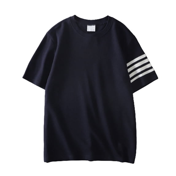 Bibifish Mens T-Shirts Four Stripes On Single Sleeve Tee Tops Crew Neck Loose Short Sleeve Tshirts