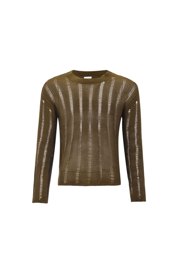 Mens T-Shirts Grid Mesh Knit See Through Tee Tops Long Sleeve Solid Slim Basic Layering Tees