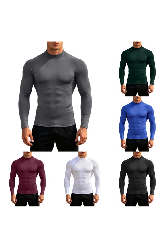 Mens T Shirts Long Sleeve Mock Neck Raglan Quick Dry Compression Tees Gym Running Athletic Base Layer Tops