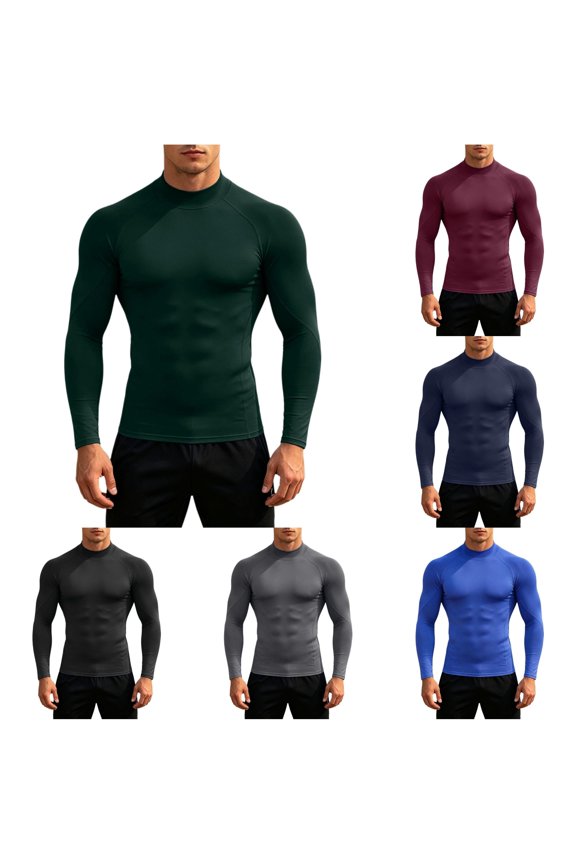 Mens T Shirts Long Sleeve Mock Neck Raglan Quick Dry Compression Tees Gym Running Athletic Base Layer Tops