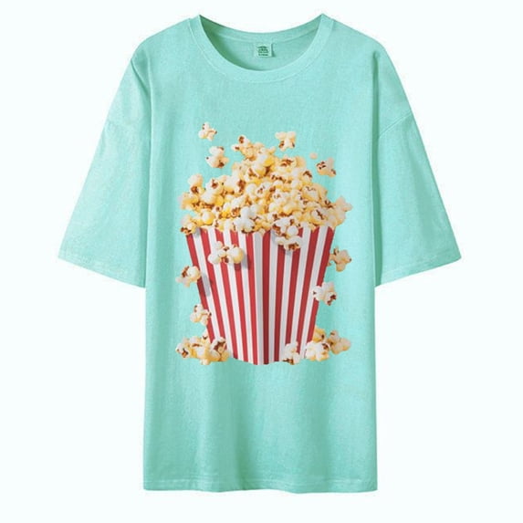 Bibifish Mens T-Shirts Loose Fit Crew Neck Popcorn Graphic Print Tshirts Casual Trendy Short Sleeve Daily Tee Tops