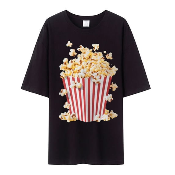 Bibifish Mens T-Shirts Loose Fit Crew Neck Popcorn Graphic Print Tshirts Casual Trendy Short Sleeve Daily Tee Tops
