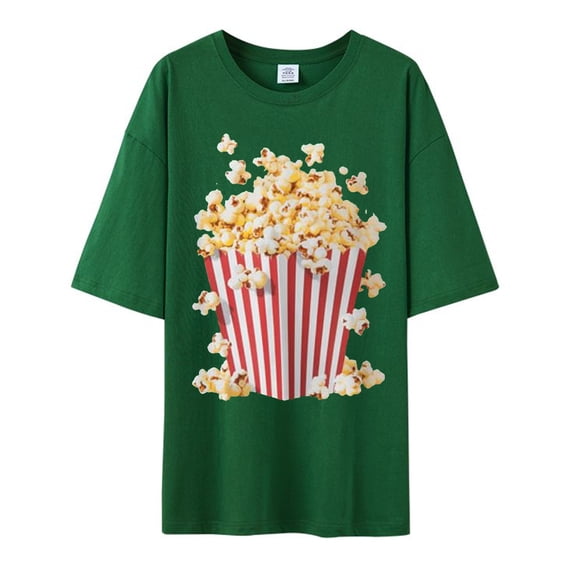Bibifish Mens T-Shirts Loose Fit Crew Neck Popcorn Graphic Print Tshirts Casual Trendy Short Sleeve Daily Tee Tops