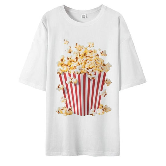 Bibifish Mens T-Shirts Loose Fit Crew Neck Popcorn Graphic Print Tshirts Casual Trendy Short Sleeve Daily Tee Tops