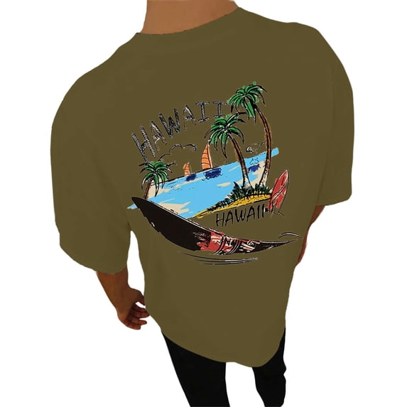 Bibifish Mens T-Shirts Loose Fit Landscape Graphic Print Tshirts Street Style Fall Casual Short Sleeve Tee Tops