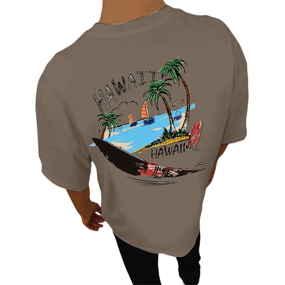 Bibifish Mens T-Shirts Loose Fit Landscape Graphic Print Tshirts Street Style Fall Casual Short Sleeve Tee Tops
