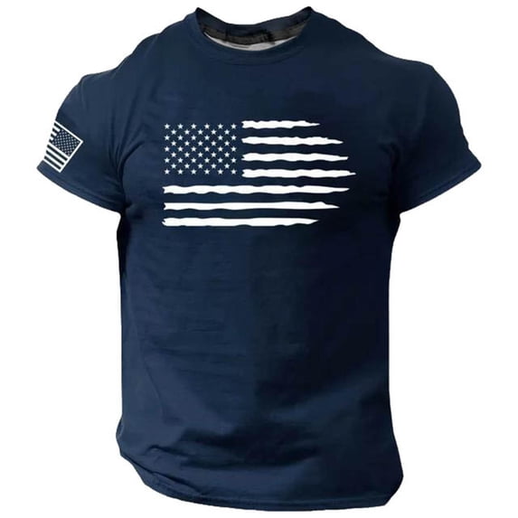 Bibifish Mens T-Shirts Minimal Flag Stripe Graphic Print Tee Tops Crew Neck Unisex Plus Size Casual Tshirts