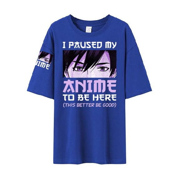 Bibifish Mens T-Shirts Oversize Crew Neck Anime Portrait Print Tees Casual Street Short Sleeve Trendy Tshirts