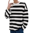 thumbnail image 1 of Bibifish Mens T-Shirts Oversize Crew Neck Horizontal Stripe Tshirts Casual Daily Long Sleeve Basic Tee Tops, 1 of 4
