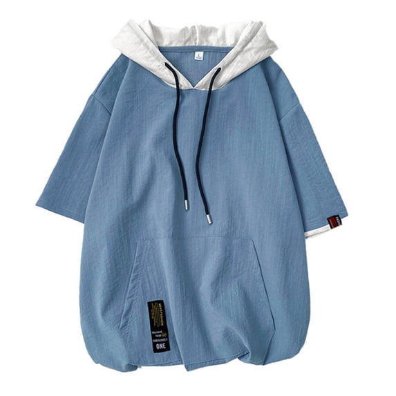 Bibifish Mens T-Shirts Oversize Drop Shoulder Hooded Short Sleeve Tees Loose Casual Daily Tshirts With Pocket