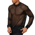 thumbnail image 1 of Bibifish Mens T-Shirts See Through Mesh Breathable Material Tee Tops Long Sleeve Drop Shoulder Fitness Tees, 1 of 5