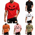 thumbnail image 1 of Bibifish Mens T Shirts Short Sleeve Crew Neck Hidden Pumpkin Face Print Tees Minimal Halloween Basic Casual Tops, 1 of 4