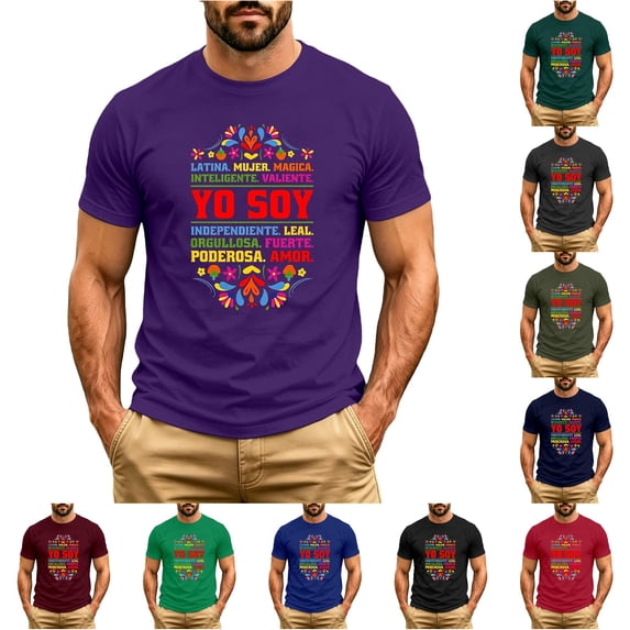 Bibifish Mens T Shirts Short Sleeve Crew Neck Latina Floral Letter Print Tees Hispanic Culture Casual Summer Daily Tops