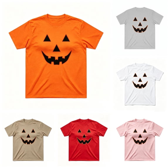 Bibifish Mens T Shirts Short Sleeve Crew Neck Outline Pumpkin Print Tees Simple Halloween Lightweight Daily Summer Tops