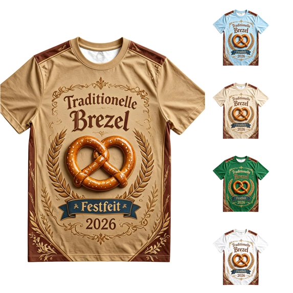 Bibifish Mens T Shirts Short Sleeve Crew Neck Pretzel Oktoberfest Print Tees German Festival Vintage Casual Daily Tops