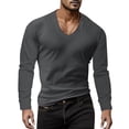 thumbnail image 1 of Bibifish Mens T-Shirts Solid Color Wide V Neck Tee Tops Long Sleeve Basic Daily Tees, 1 of 8