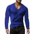 thumbnail image 1 of Bibifish Mens T-Shirts Solid Color Wide V Neck Tee Tops Long Sleeve Basic Daily Tees, 1 of 8