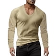 thumbnail image 1 of Bibifish Mens T-Shirts Solid Color Wide V Neck Tee Tops Long Sleeve Basic Daily Tees, 1 of 5