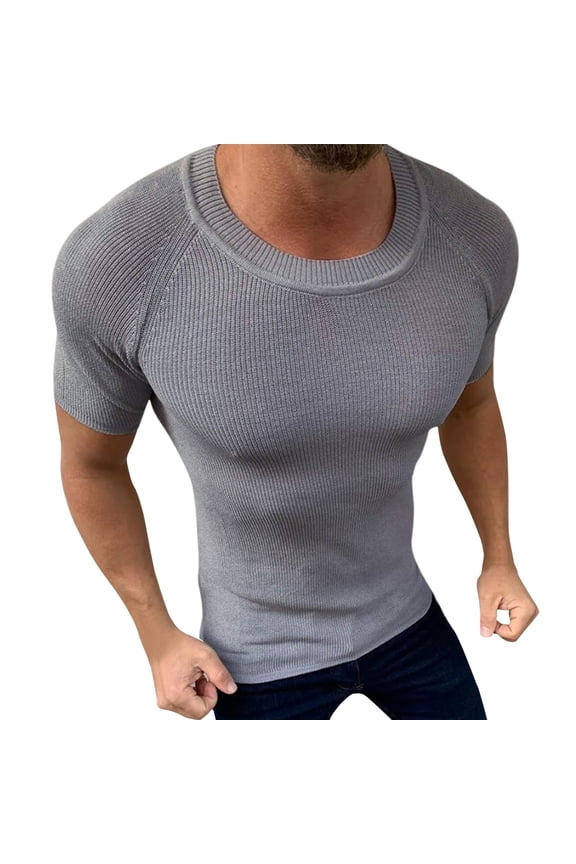 Mens T-Shirts Solid Knit Close Slim Fit Cut Tee Tops Short Sleeve Pullover Basic Casual Tees