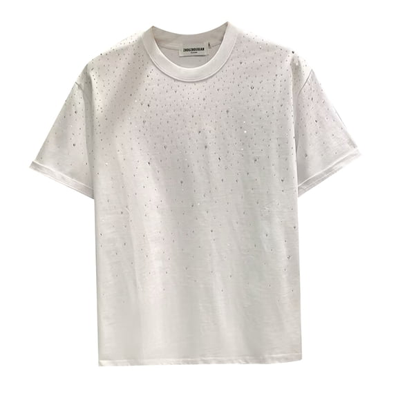 Bibifish Mens T-Shirts With Rhinestone Design Short Sleeve Crewneck Tshirts Loose Fit Trendy Street Style Mens Comfortable Tees