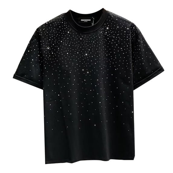 Bibifish Mens T-Shirts With Rhinestone Design Short Sleeve Crewneck Tshirts Loose Fit Trendy Street Style Mens Comfortable Tees