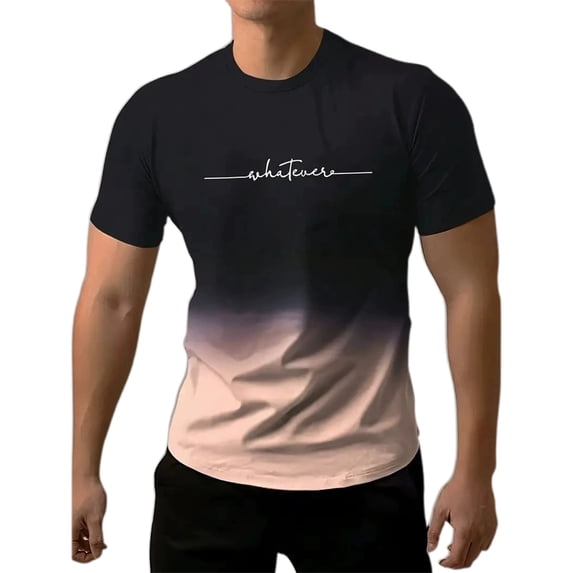 Bibifish Mens Tops Ombre Brown To White Whatever Print Tshirts Slim Fit Short Sleeve Crew Neck Casual Daily Outdoor Streetwear Fashion Graphic Tees