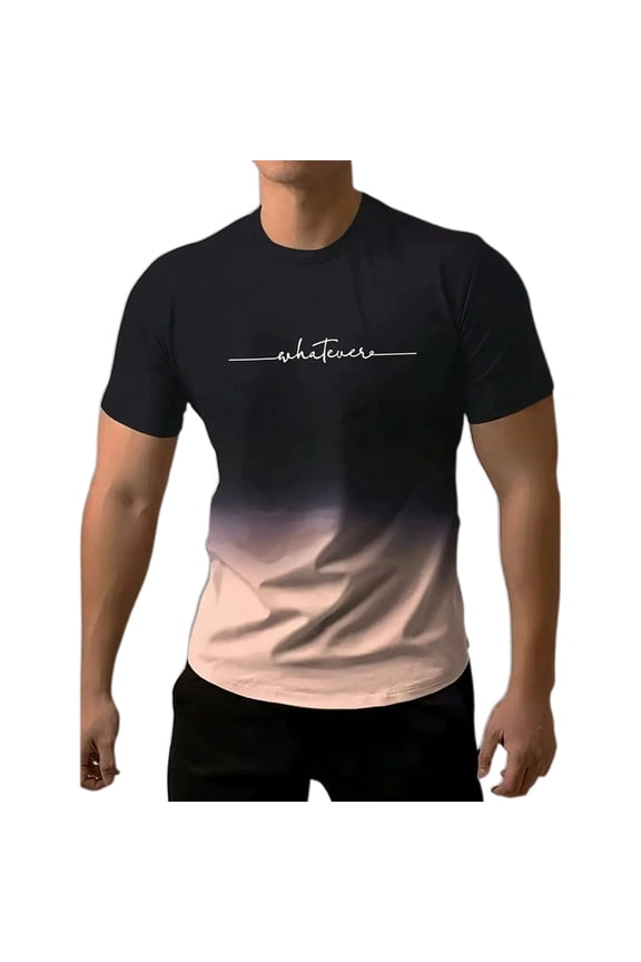 Mens Tops Ombre Brown To White Whatever Print Tshirts Slim Fit Short Sleeve Crew Neck Casual Daily Outdoor Streetwear Fashion Graphic Tees