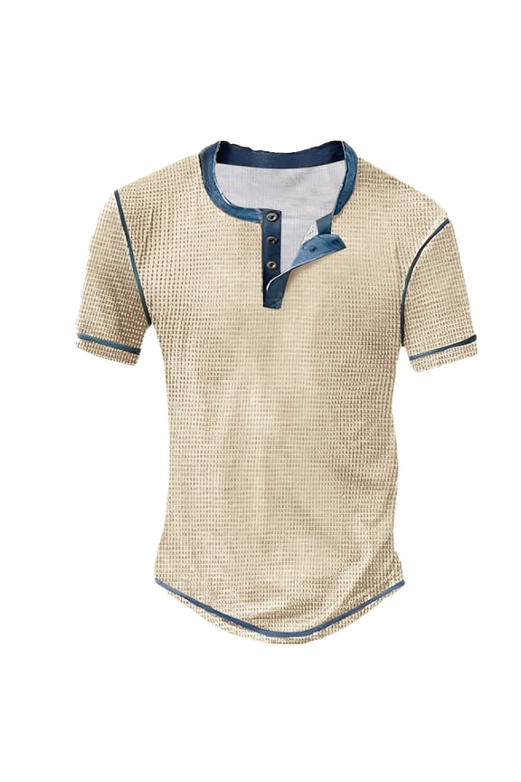 Mens Tops Textured Henley Tshirts Slim Fit Short Sleeve Tshirts Retro Casual Daily Outdoor Office Wear Trendy Tee Tops