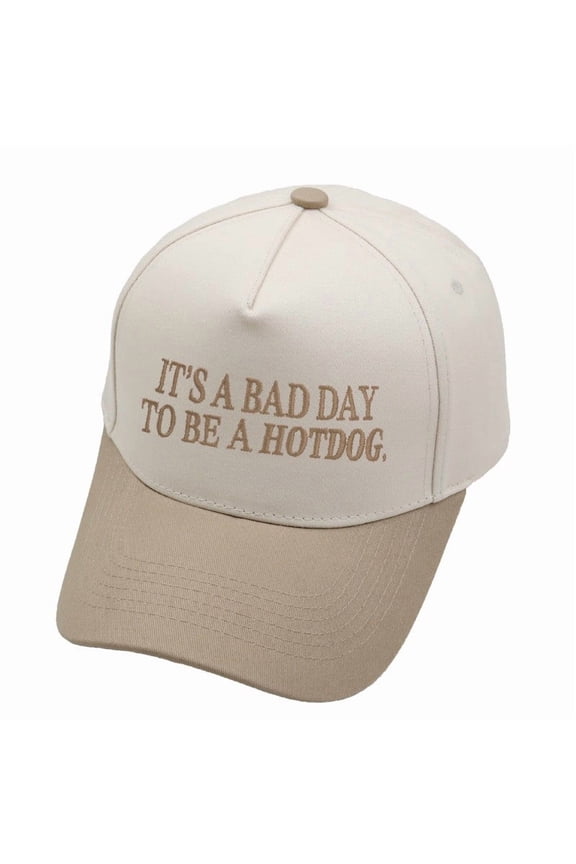 Mens Two Tone Baseball Cap "It'S A Bad Day To Be A Hot Dog" Embroidered Print Black And White Adjustable Funny Daily Hats