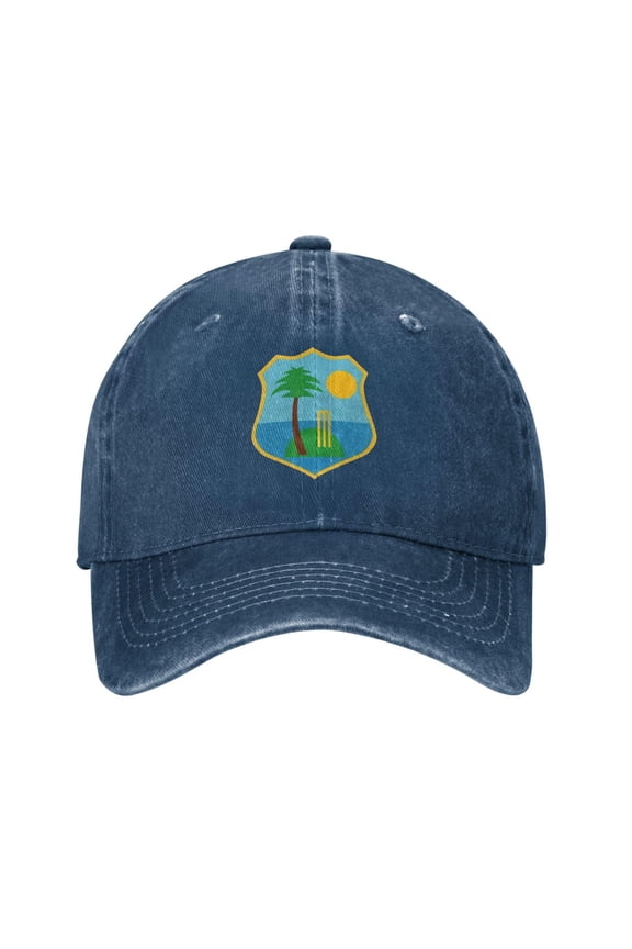 Mens Washed Baseball Cap Cricket Team Crest Embroidery Vintage Faded Adjustable Casual Headwear