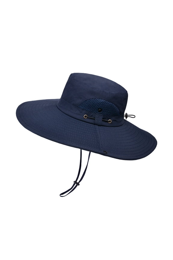 Mens Wide-Brim Sun Hat Breathable Mesh Side Panels & Adjustable Drawstring Hat Lightweight Outdoor Camping Picnic & Outdoor Sun Protection Cap