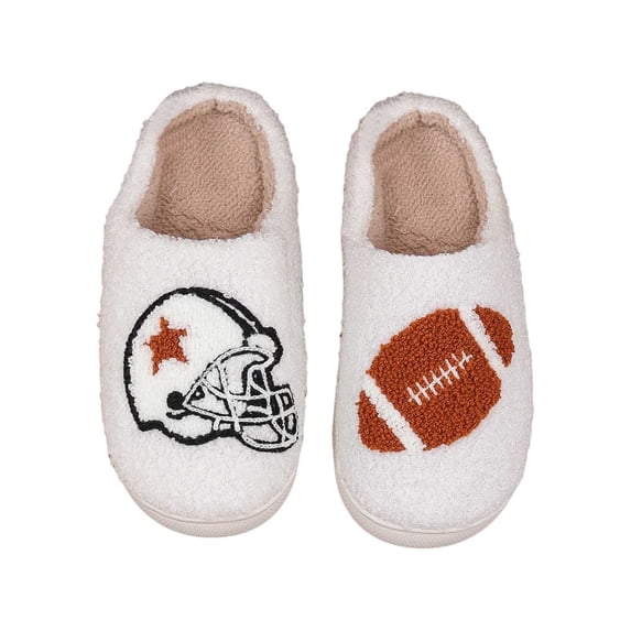 Bibifish Mens Womens Fuzzy Slippers Fall Winter Football Fun Print Novelty Slippers Non- Indoor Warm Plush Slippers