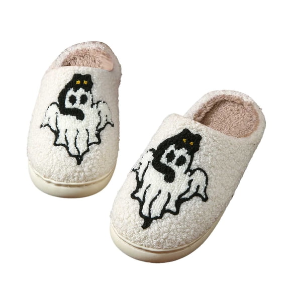 Bibifish Mens Womens Fuzzy Slippers Halloween Cartoon Print Soft Plush Thick Fleece Lining Non Slip Slip On Indoor Winter Slippers
