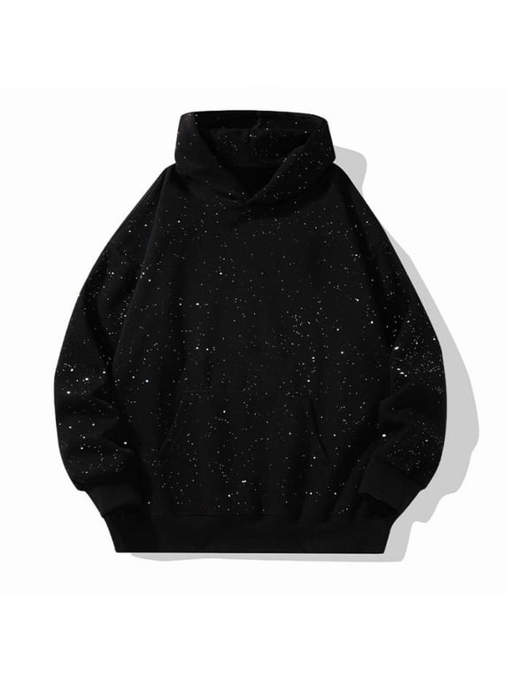 Mens Womens Hoodies Solid Color Double Hooded Long Sleeve Drawstring Sweatshirts Trendy Starry Sky Casual Pullover Tops