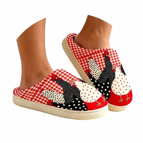 Bibifish Mens Womens House Slippers Adorable Hen Graphic Soft Fleece Lined Slip On Slippers Non Slip Cozy Wear Indoor Home Shoes