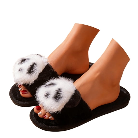 Bibifish Mens Womens Indoor Outdoor Slippers Panda Character Graphic Fuzzy Cozy Open Toe Slide Slippers Soft Sole Wear Winter Slippers