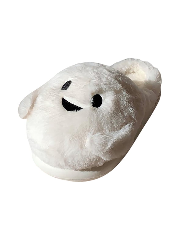 Mens Womens Plush Slippers 3D Ghost Shaped Closed-Toe Fall Winter Warm House Mules Indoor Cozy House Slippers