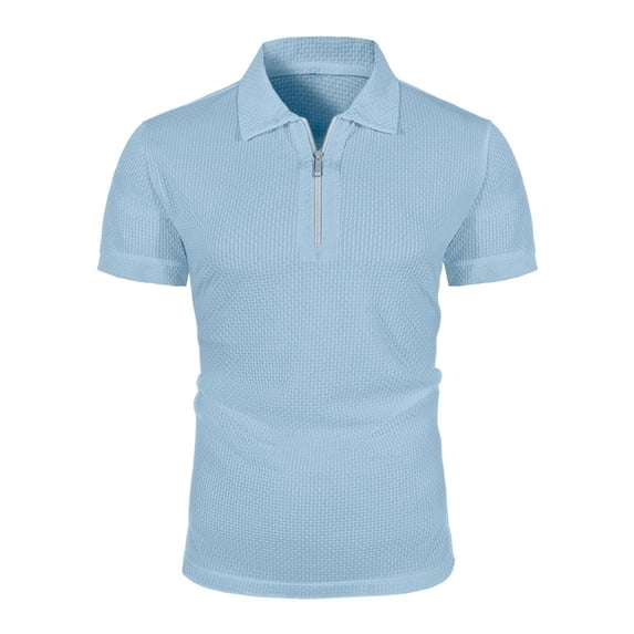 Bibifish Mens Zip Up Polo Shirt Collar Waffle Knit Lightweight Stretch Tshirts Breathable Wrinkle Resistant Undershirt Business Casual Daily Wear Tops